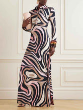 Unique Geometric Abstract Print Long-sleeved Maxi Dress